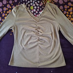 SWEET RAIN| WOMEN'S LONG SLEEVE LIGHT BROWN GLITTERY TOP SIZE L